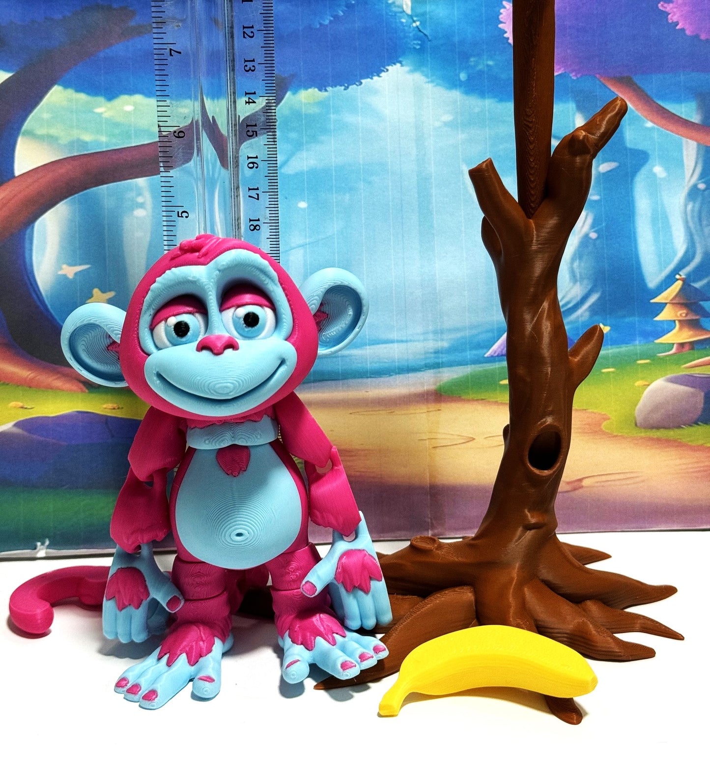 Articulated Monkey, 3D Printed Fidget Toy, 5" Posable, Hangable Monkeys, Stands on Its Own for Fun Poses and Display-AM001-L-PB