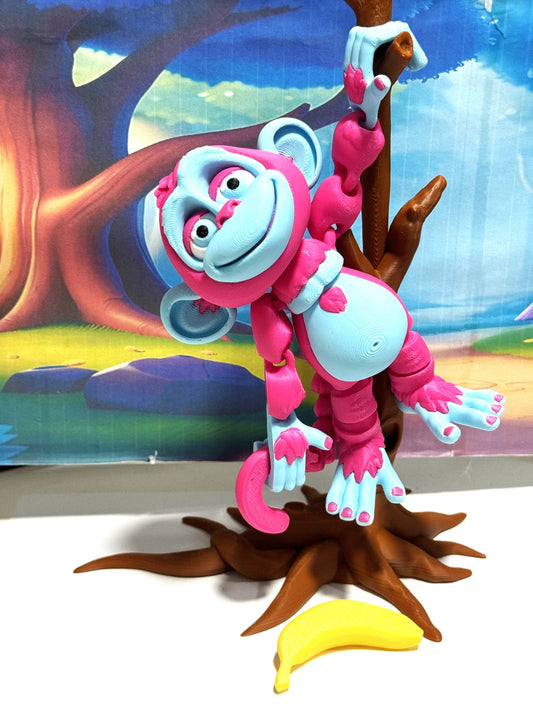 Articulated Monkey, 3D Printed Fidget Toy, 5" Posable, Hangable Monkeys, Stands on Its Own for Fun Poses and Display-AM001-L-PB