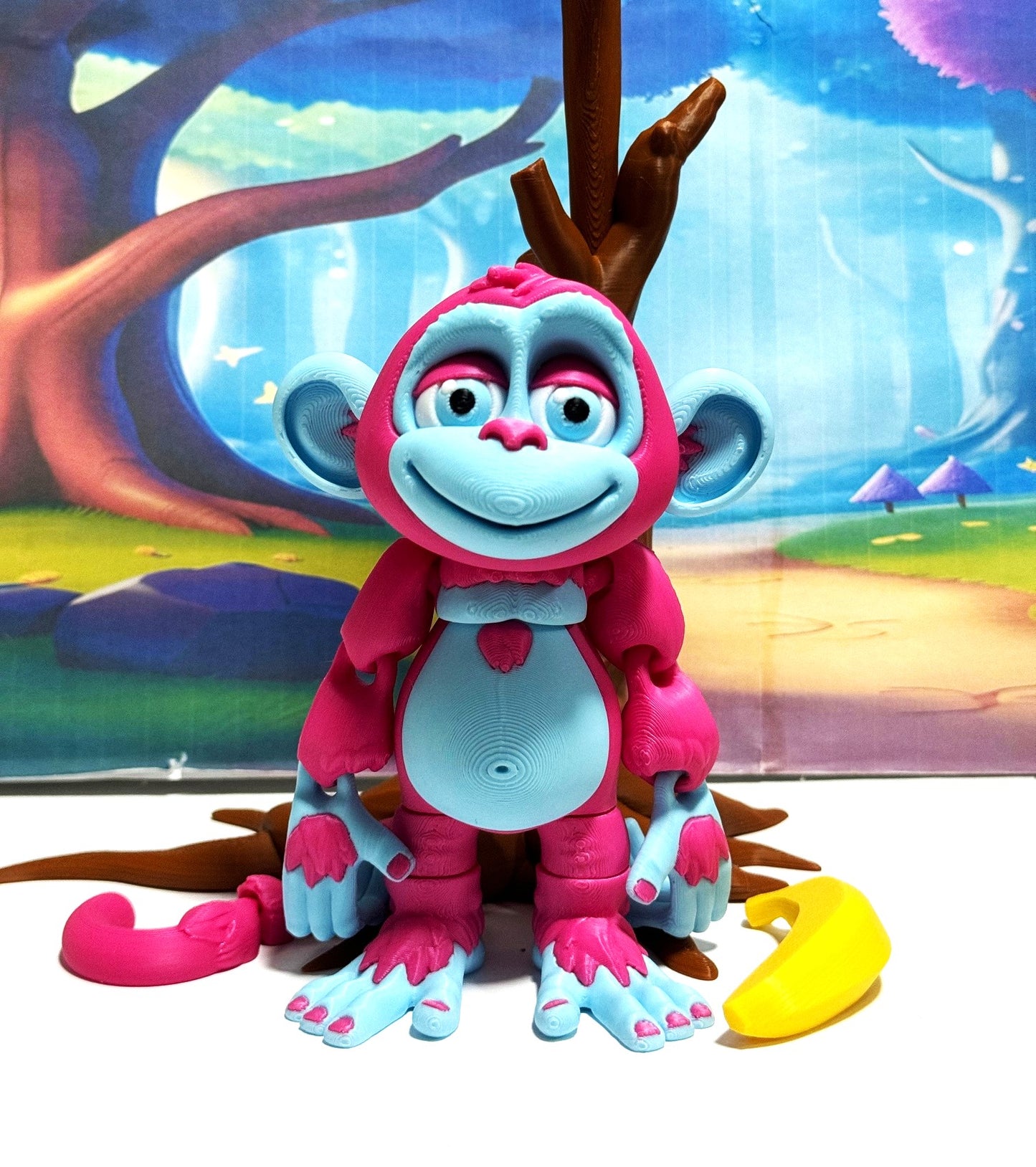 Articulated Monkey, 3D Printed Fidget Toy, 5" Posable, Hangable Monkeys, Stands on Its Own for Fun Poses and Display-AM001-L-PB