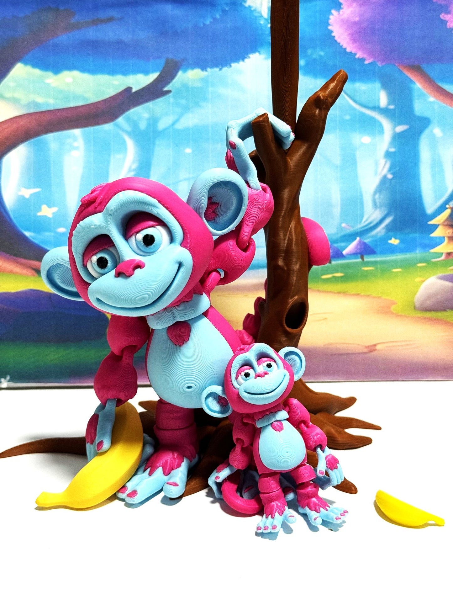 2pcs Articulated Monkey, 3D Printed Fidget Toy, Posable, Hangable Monkeys, Stands on Its Own for Fun Poses and Display-AM001-MC-PB