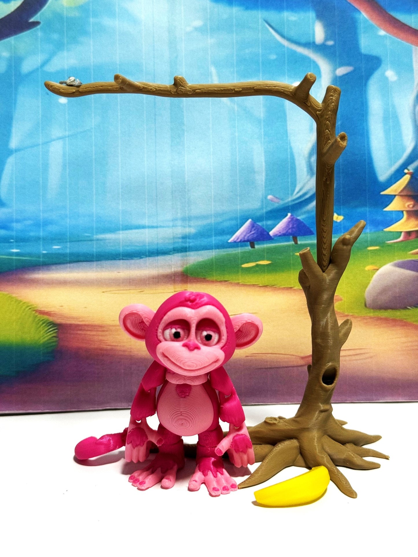 3D Printed Monkey, Articulated 3" Posable, Hangable Monkeys, Stands on Its Own for Fun Poses and Display - AM001-S-RASPBERRY