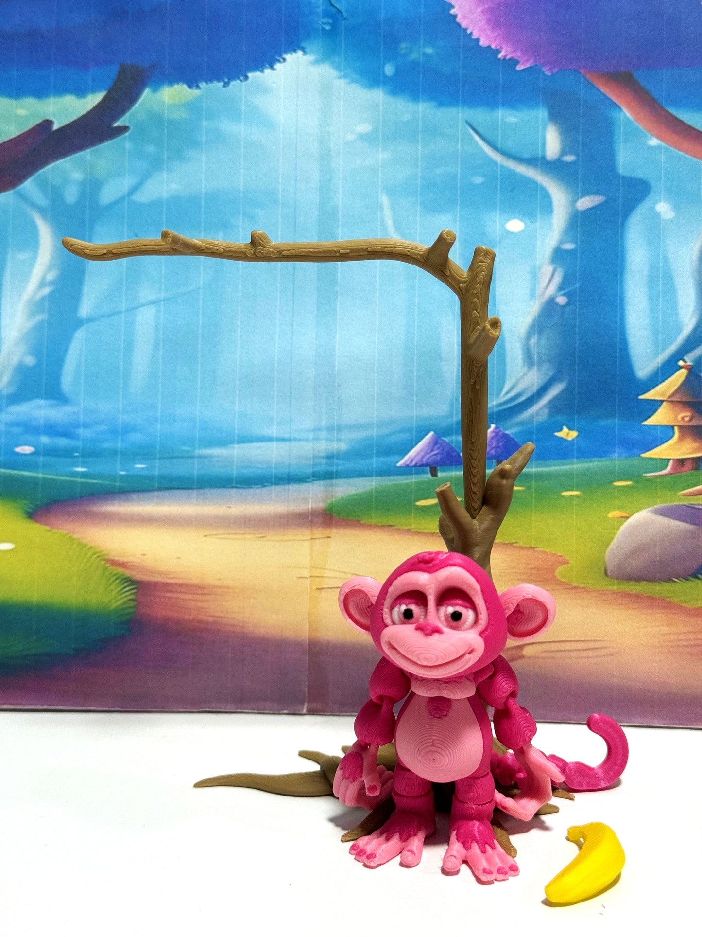 3D Printed Monkey, Articulated 3" Posable, Hangable Monkeys, Stands on Its Own for Fun Poses and Display - AM001-S-RASPBERRY