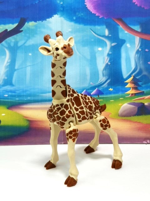 Articulated Giraffe Figurine, Detailed 6" Safari Animal Plastic Model Figure, Zoo Animal Fidget Toy, Movable Joints and Neck, Executive Desk Toy - AG001-BROWN
