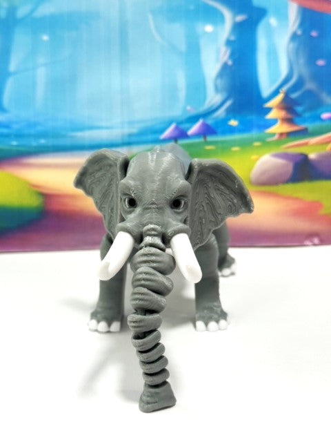3D Printed Elephant, Articulated Flexible Joint Animal Figurine, 7" Stress Relief Fidget Toy, Elephant Figurine, Articulated 3D Printed Poseable Desk Pet