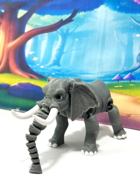 3D Printed Elephant, Articulated Flexible Joint Animal Figurine, 7" Stress Relief Fidget Toy, Elephant Figurine, Articulated 3D Printed Poseable Desk Pet