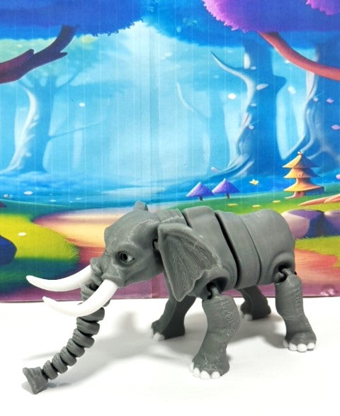 3D Printed Elephant, Articulated Flexible Joint Animal Figurine, 7" Stress Relief Fidget Toy, Elephant Figurine, Articulated 3D Printed Poseable Desk Pet