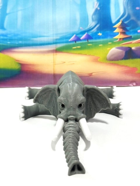 3D Printed Elephant, Articulated Flexible Joint Animal Figurine, 7" Stress Relief Fidget Toy, Elephant Figurine, Articulated 3D Printed Poseable Desk Pet