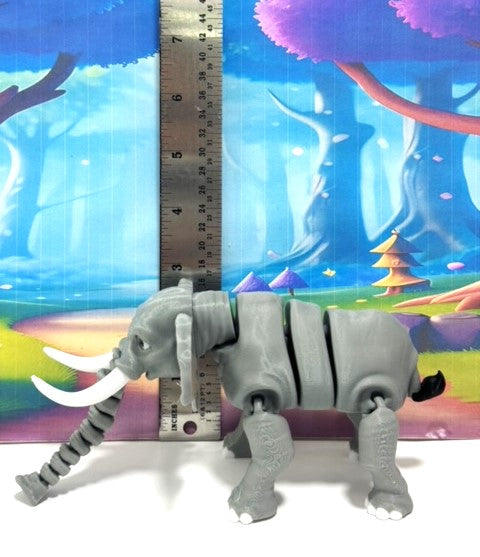 3D Printed Elephant, Articulated Flexible Joint Animal Figurine, 7" Stress Relief Fidget Toy, Elephant Figurine, Articulated 3D Printed Poseable Desk Pet