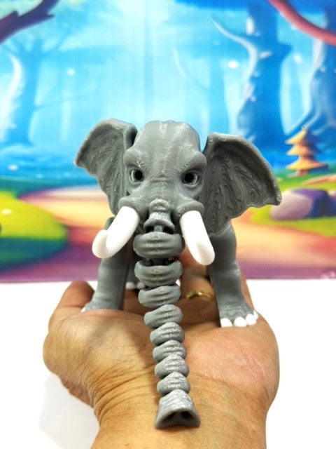 3D Printed Elephant, Articulated Flexible Joint Animal Figurine, 7" Stress Relief Fidget Toy, Elephant Figurine, Articulated 3D Printed Poseable Desk Pet