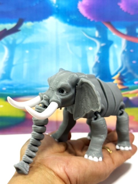 3D Printed Elephant, Articulated Flexible Joint Animal Figurine, 7" Stress Relief Fidget Toy, Elephant Figurine, Articulated 3D Printed Poseable Desk Pet
