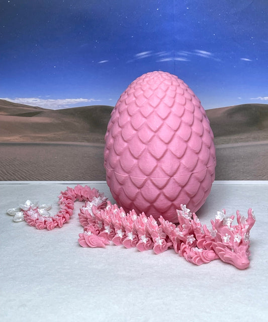 3D Printed Dragon with Egg, Articulated Pink Cherry Blossom  Dragon, Fidget ADHD Dragon Toy - D023-PE