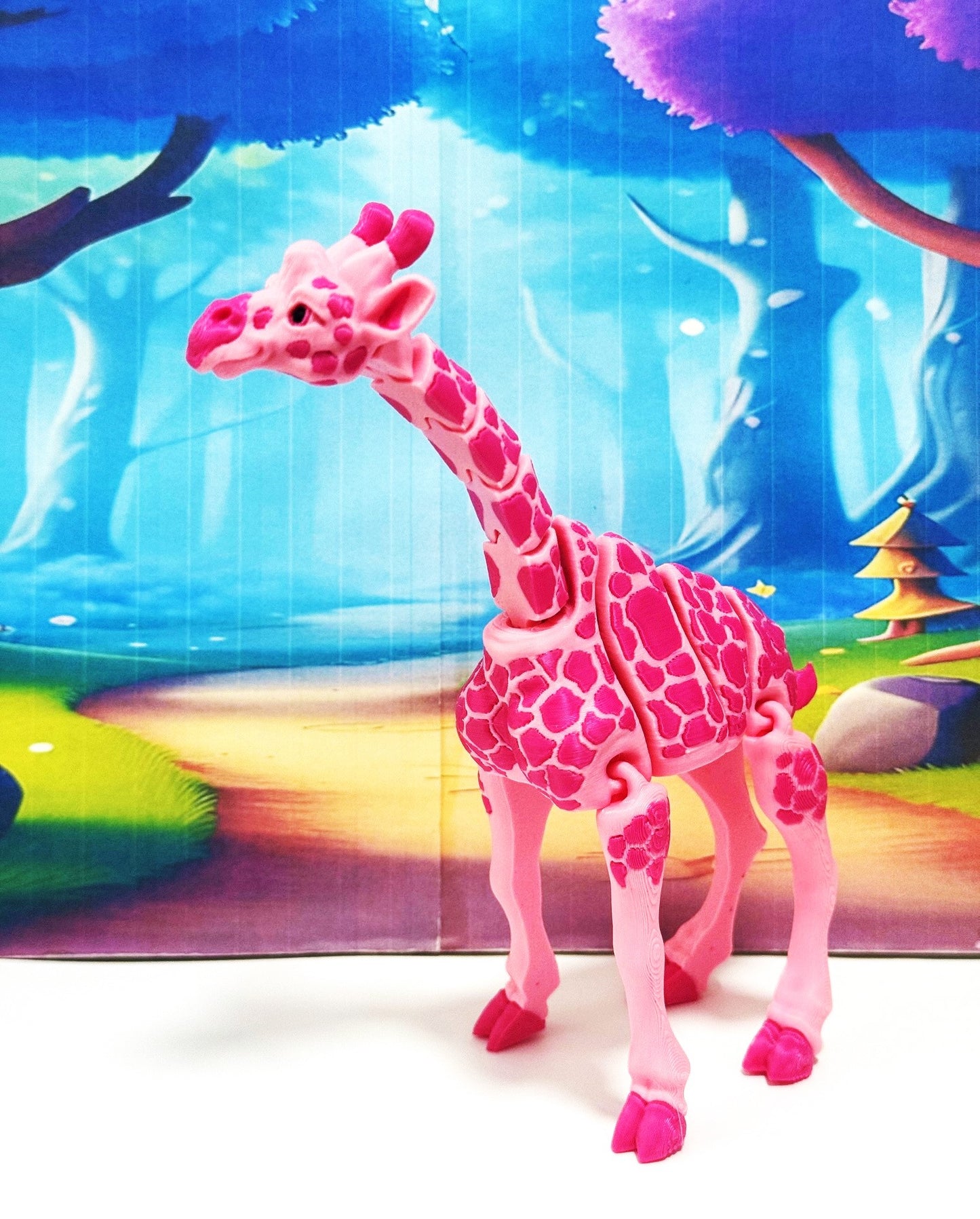 Articulated Giraffe Figurine, Detailed 6" Safari Animal Plastic Model Figure, Zoo Animal Fidget Toy, Movable Joints and Neck, Executive Desk Toy - AG001-PINK