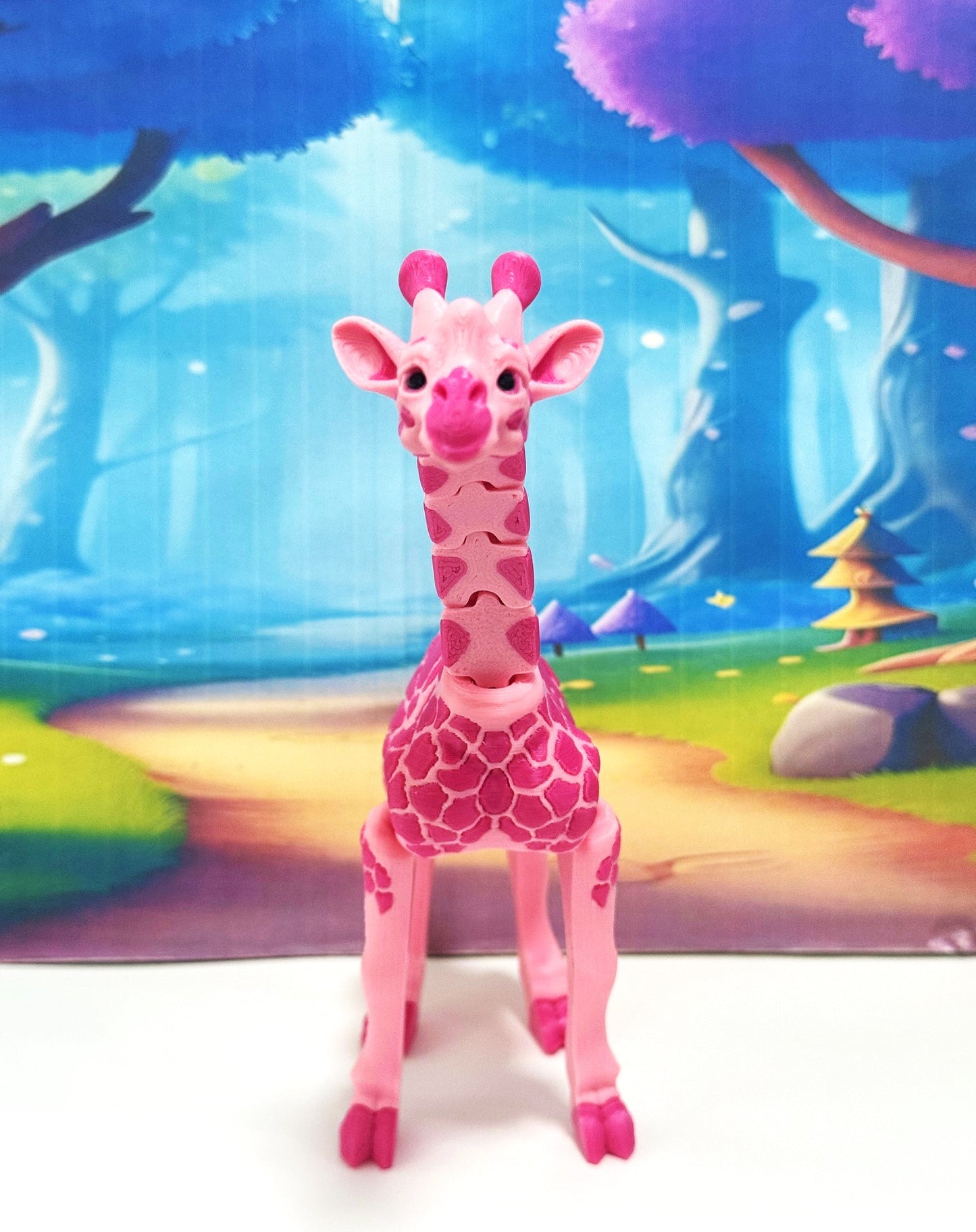 Articulated Giraffe Figurine, Detailed 6" Safari Animal Plastic Model Figure, Zoo Animal Fidget Toy, Movable Joints and Neck, Executive Desk Toy - AG001-PINK