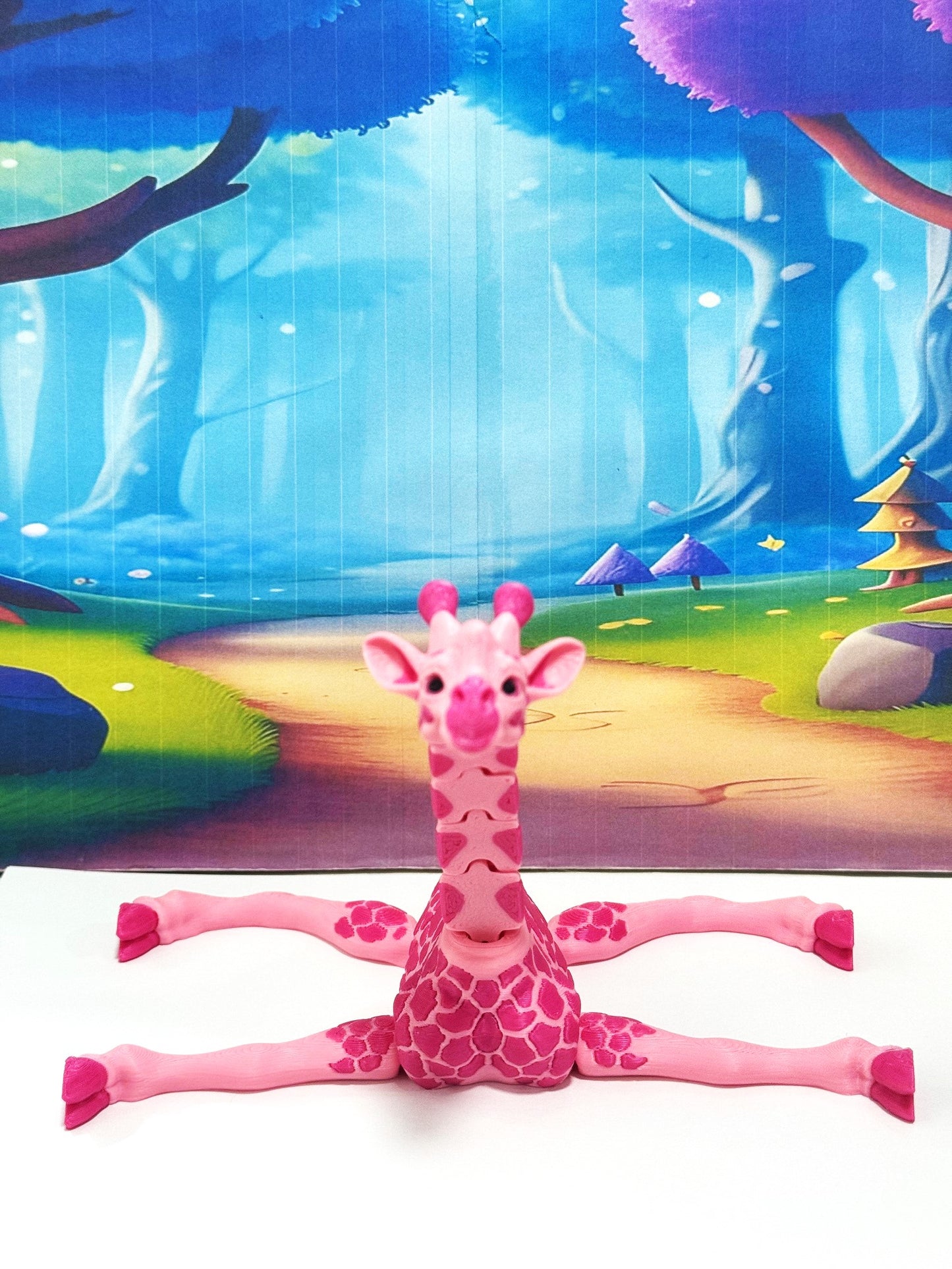 Articulated Giraffe Figurine, Detailed 6" Safari Animal Plastic Model Figure, Zoo Animal Fidget Toy, Movable Joints and Neck, Executive Desk Toy - AG001-PINK