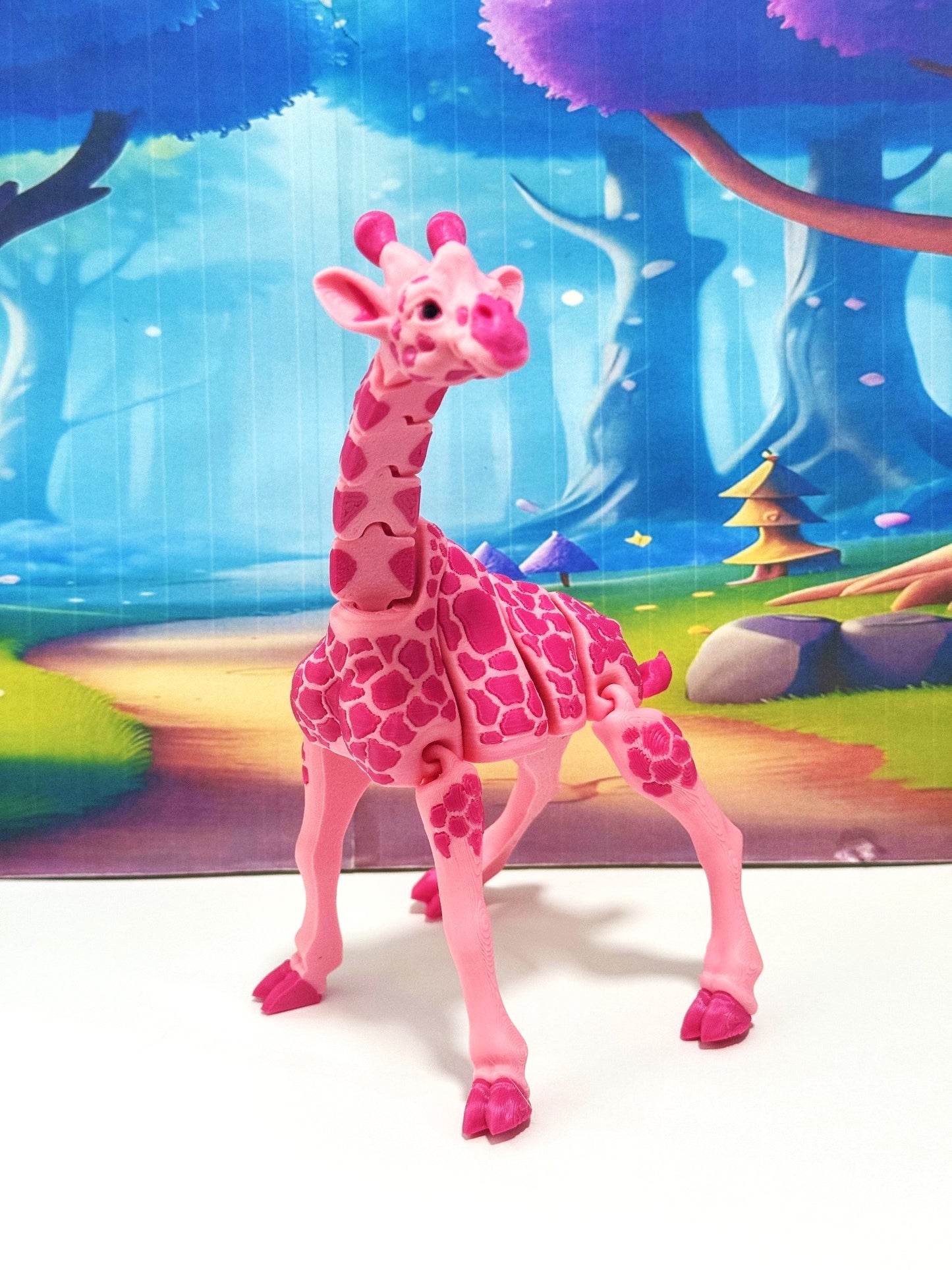 Articulated Giraffe Figurine, Detailed 6" Safari Animal Plastic Model Figure, Zoo Animal Fidget Toy, Movable Joints and Neck, Executive Desk Toy - AG001-PINK
