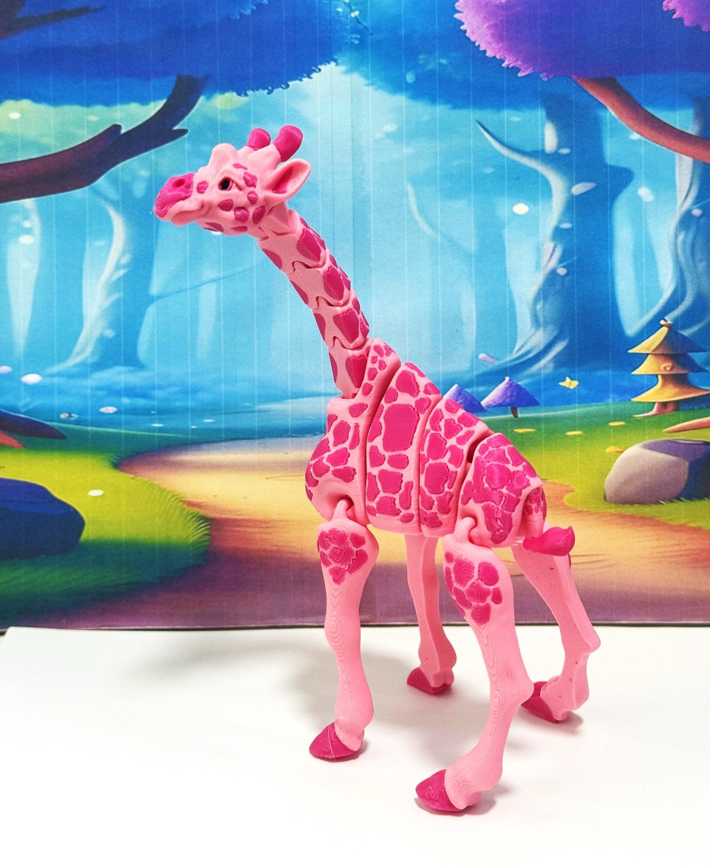 Articulated Giraffe Figurine, Detailed 6" Safari Animal Plastic Model Figure, Zoo Animal Fidget Toy, Movable Joints and Neck, Executive Desk Toy - AG001-PINK