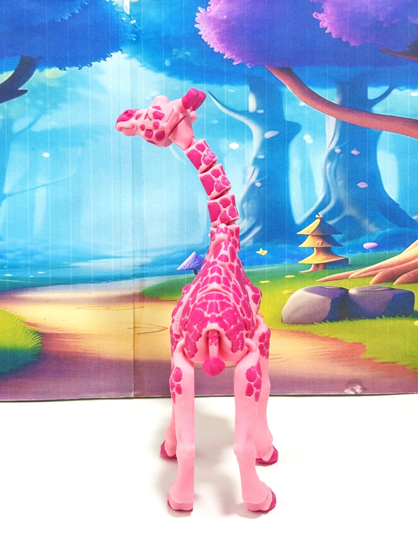 Articulated Giraffe Figurine, Detailed 6" Safari Animal Plastic Model Figure, Zoo Animal Fidget Toy, Movable Joints and Neck, Executive Desk Toy - AG001-PINK