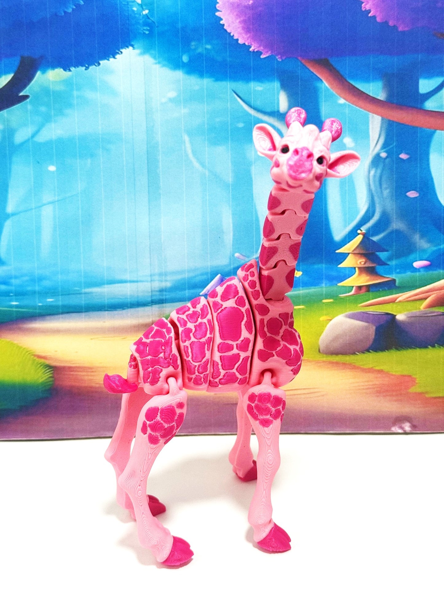 Articulated Giraffe Figurine, Detailed 6" Safari Animal Plastic Model Figure, Zoo Animal Fidget Toy, Movable Joints and Neck, Executive Desk Toy - AG001-PINK
