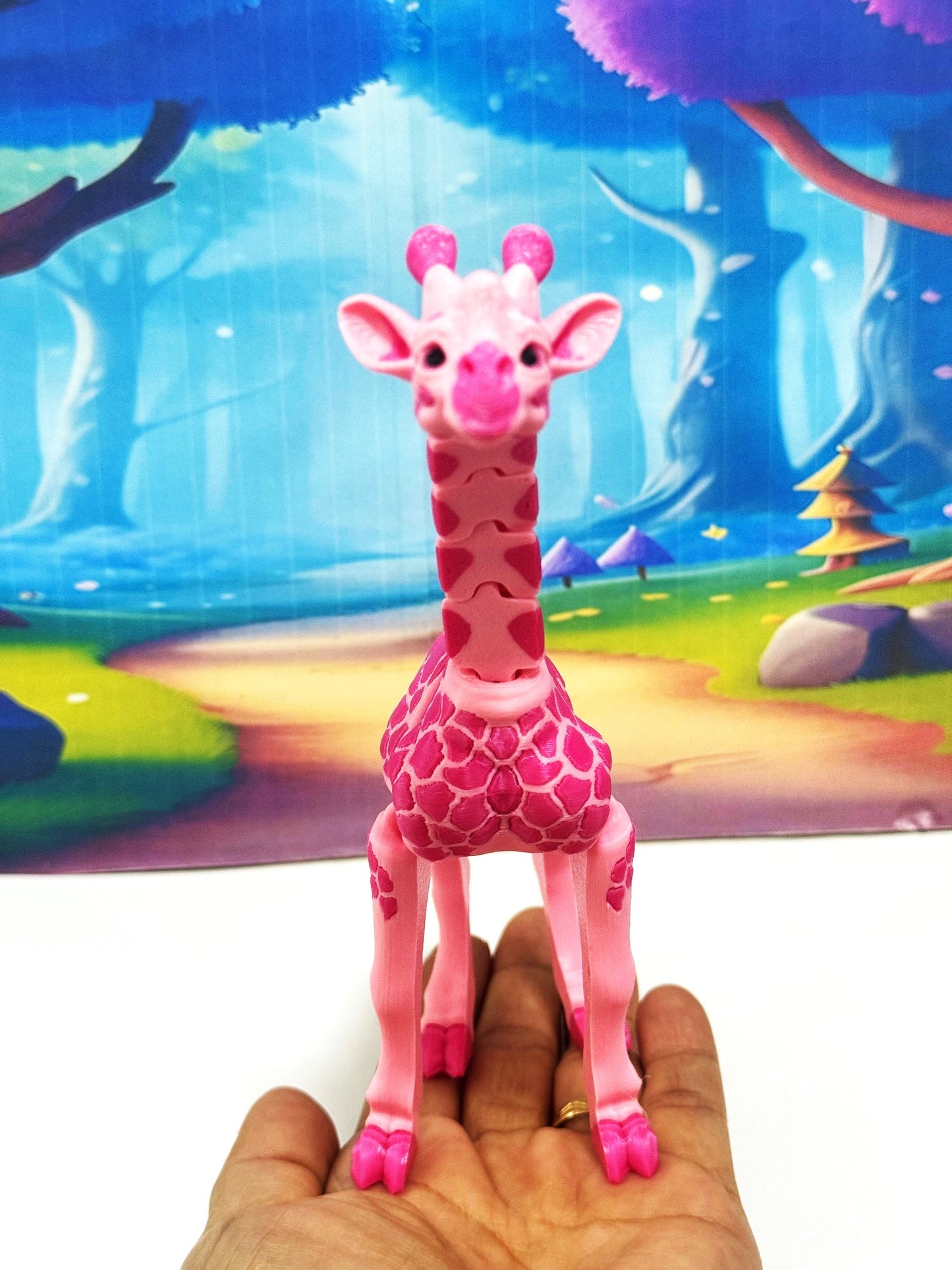 Articulated Giraffe Figurine, Detailed 6" Safari Animal Plastic Model Figure, Zoo Animal Fidget Toy, Movable Joints and Neck, Executive Desk Toy - AG001-PINK