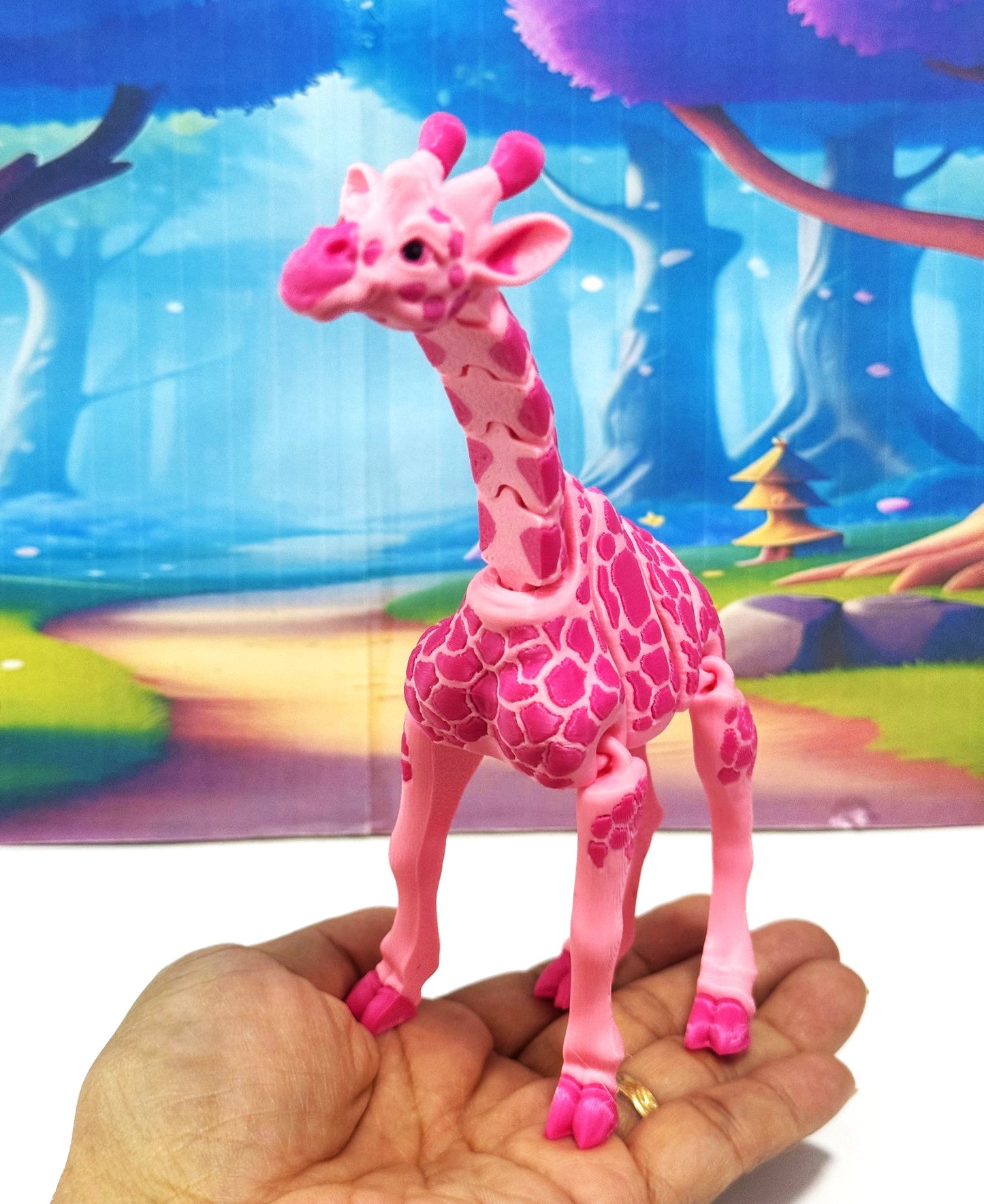 Articulated Giraffe Figurine, Detailed 6" Safari Animal Plastic Model Figure, Zoo Animal Fidget Toy, Movable Joints and Neck, Executive Desk Toy - AG001-PINK
