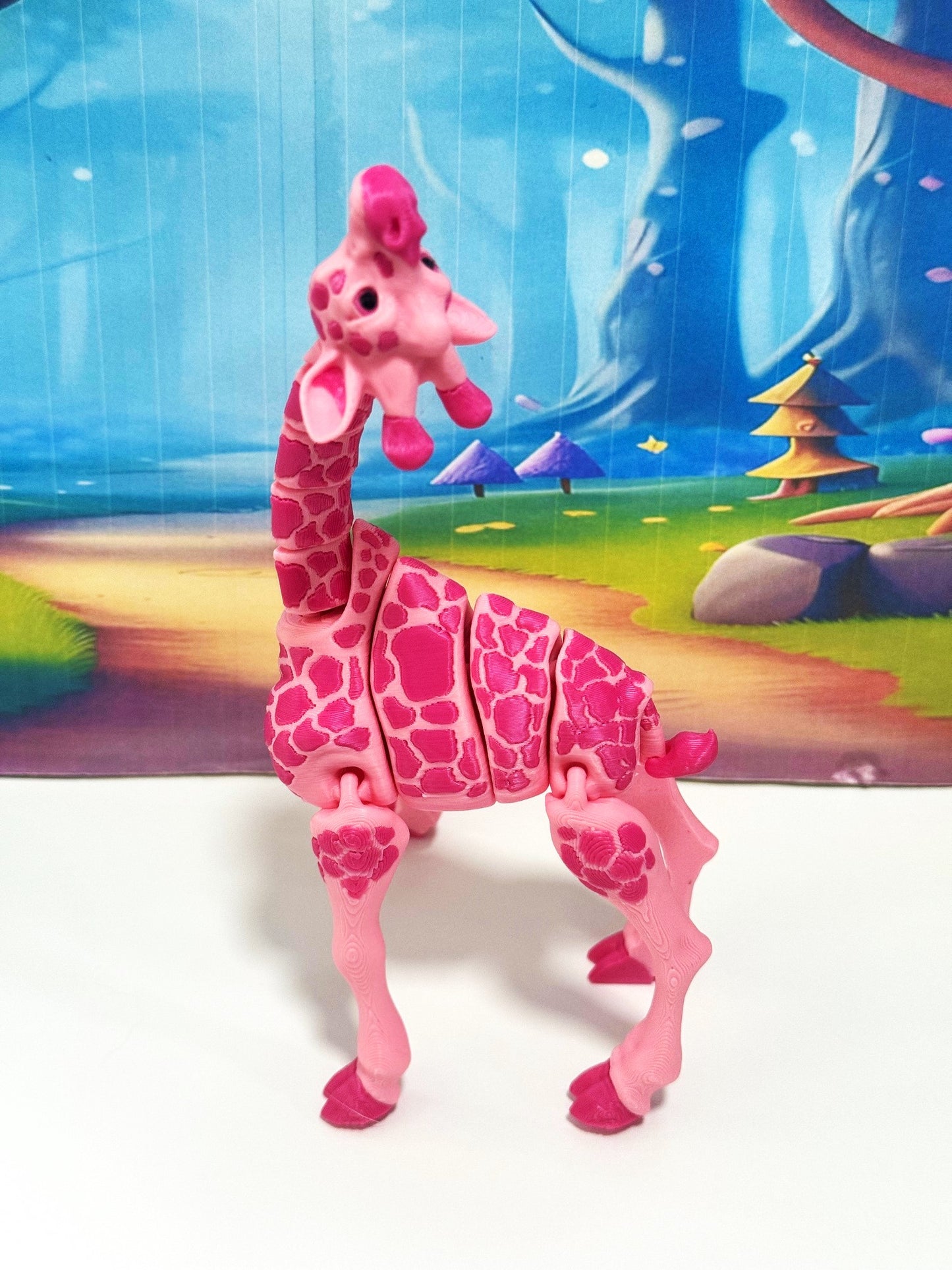 Articulated Giraffe Figurine, Detailed 6" Safari Animal Plastic Model Figure, Zoo Animal Fidget Toy, Movable Joints and Neck, Executive Desk Toy - AG001-PINK