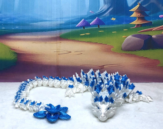 3D Printed Dragon, Articulated White and Pink Cherry Blossom Dragon, Fidget ADHD Dragon Toy - D017-WB