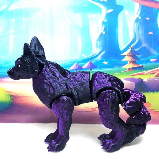 3D Printed Wolf, 4.75" Black and Purple Articulated Wolf Toy, Executive Desk Decor, Fidget Toy