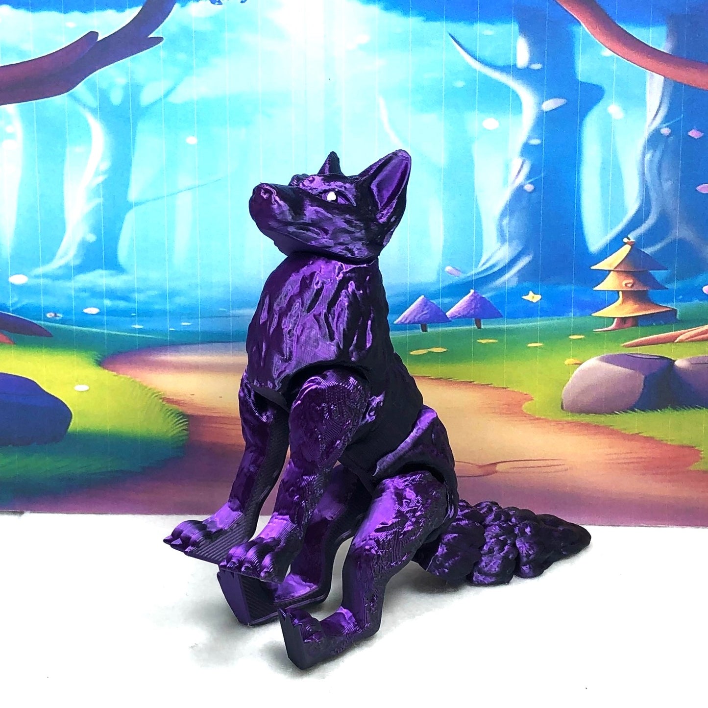 3D Printed Wolf, 4.75" Black and Purple Articulated Wolf Toy, Executive Desk Decor, Fidget Toy