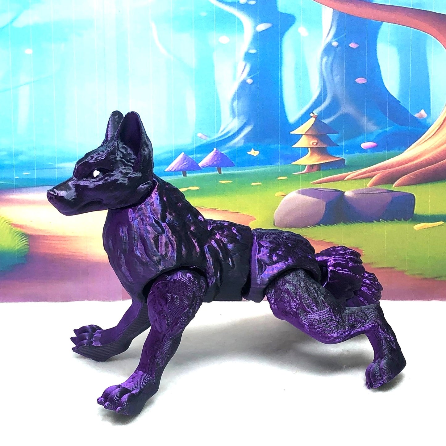 3D Printed Wolf, 4.75" Black and Purple Articulated Wolf Toy, Executive Desk Decor, Fidget Toy