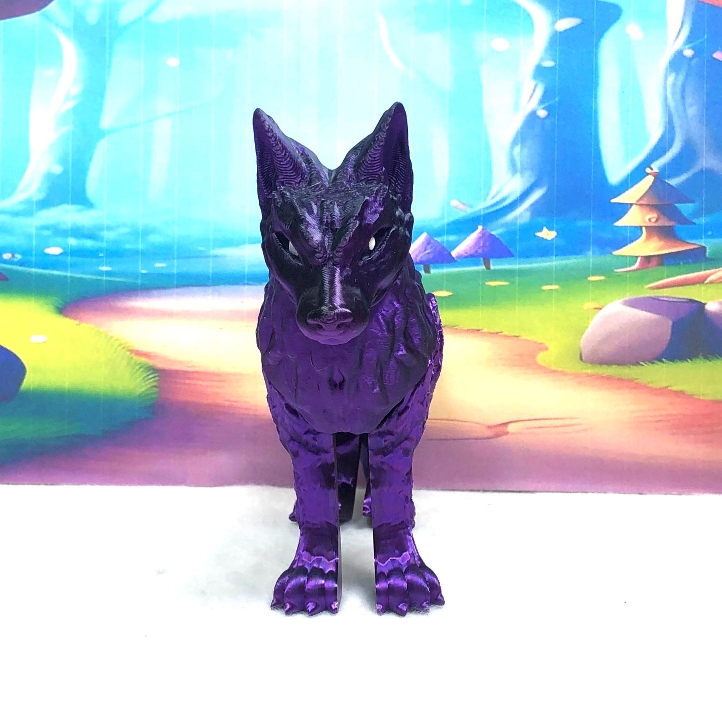 3D Printed Wolf, 4.75" Black and Purple Articulated Wolf Toy, Executive Desk Decor, Fidget Toy