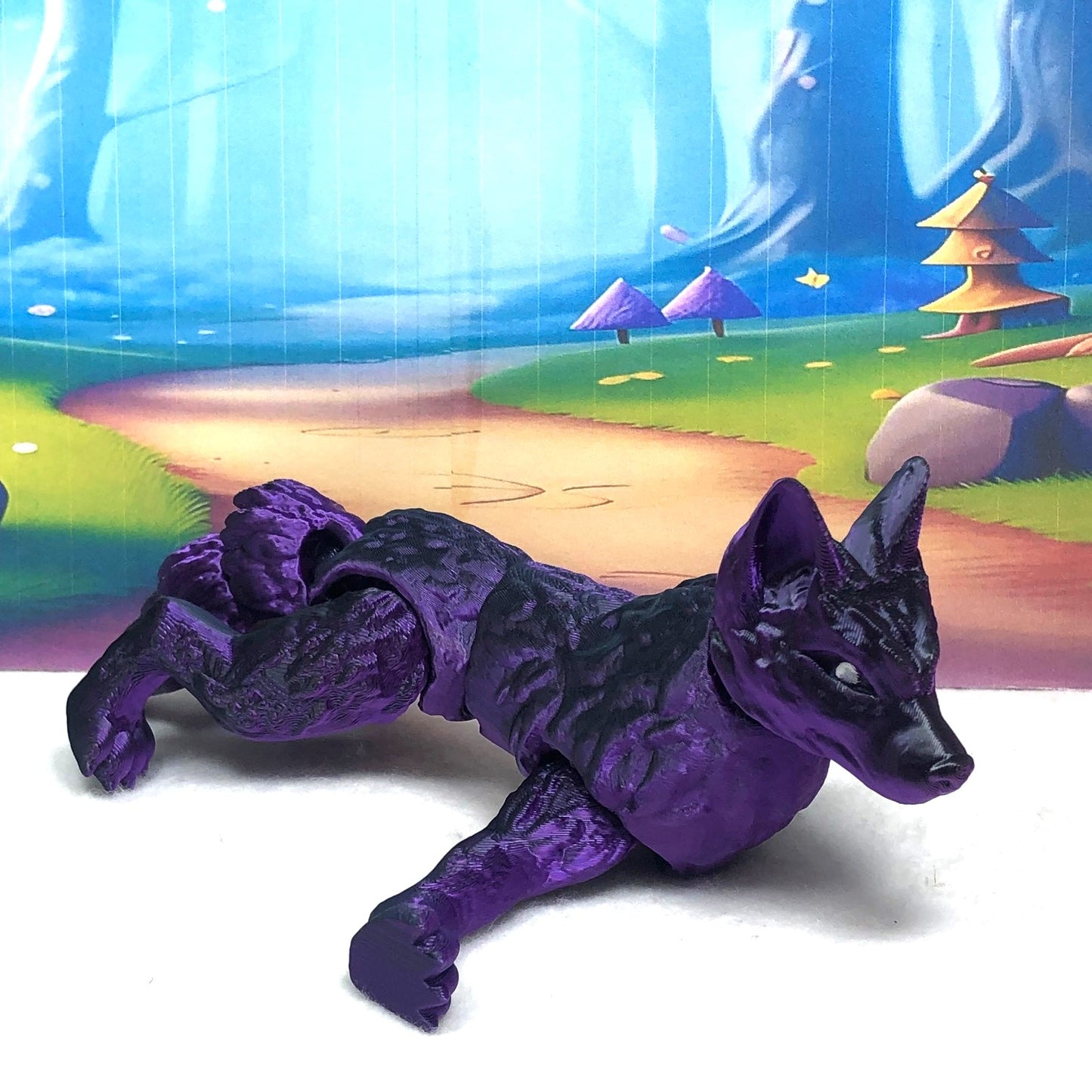 3D Printed Wolf, 4.75" Black and Purple Articulated Wolf Toy, Executive Desk Decor, Fidget Toy