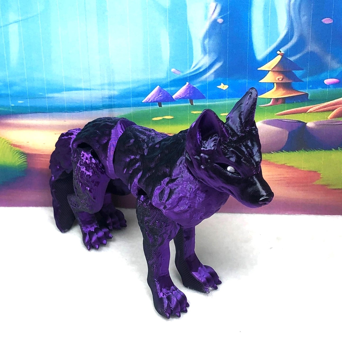 3D Printed Wolf, 4.75" Black and Purple Articulated Wolf Toy, Executive Desk Decor, Fidget Toy
