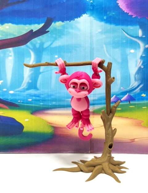 3D Printed Monkey, Articulated 3" Posable, Hangable Monkeys, Stands on Its Own for Fun Poses and Display - AM001-S-RASPBERRY