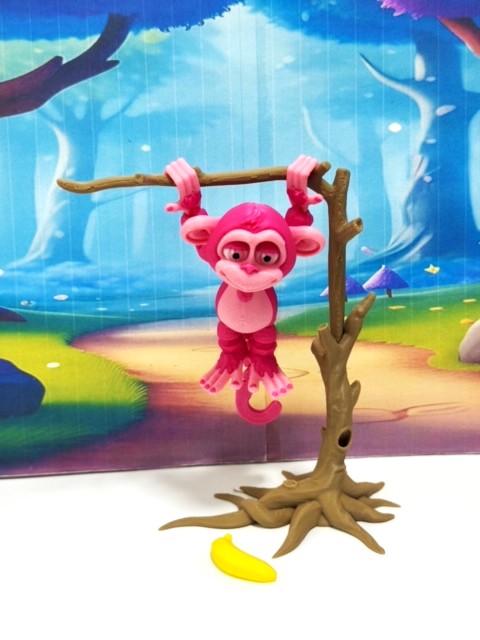 2pcs Articulated Monkey, 3D Printed Fidget Toy, Posable, Hangable Monkeys, Stands on Its Own for Fun Poses and Display-AM001-MC-PB