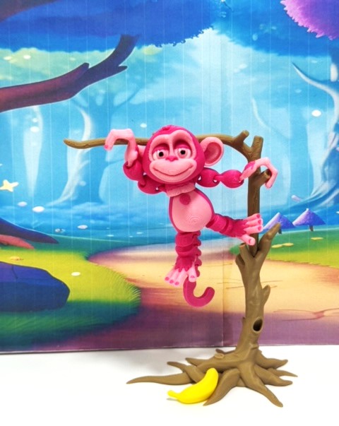 3D Printed Monkey, Articulated 3" Posable, Hangable Monkeys, Stands on Its Own for Fun Poses and Display - AM001-S-RASPBERRY