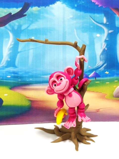 3D Printed Monkey, Articulated 3" Posable, Hangable Monkeys, Stands on Its Own for Fun Poses and Display - AM001-S-RASPBERRY