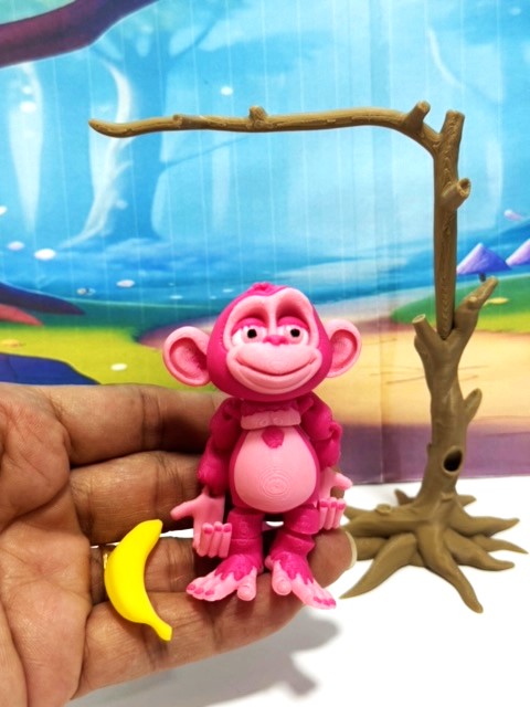 3D Printed Monkey, Articulated 3" Posable, Hangable Monkeys, Stands on Its Own for Fun Poses and Display - AM001-S-RASPBERRY