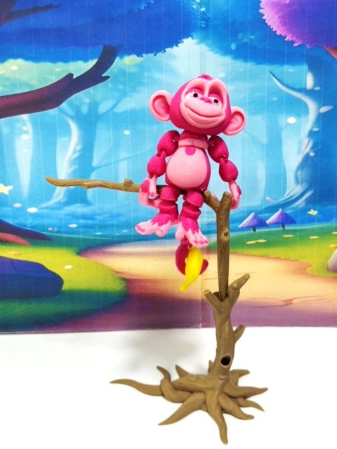 3D Printed Monkey, Articulated 3" Posable, Hangable Monkeys, Stands on Its Own for Fun Poses and Display - AM001-S-RASPBERRY