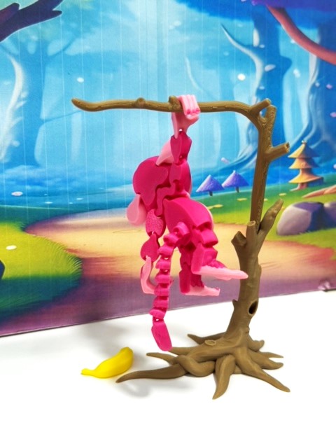 3D Printed Monkey, Articulated 3" Posable, Hangable Monkeys, Stands on Its Own for Fun Poses and Display - AM001-S-RASPBERRY