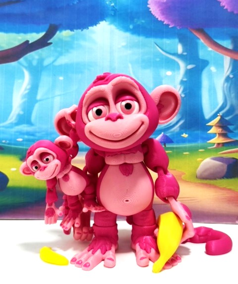 2pcs Articulated Monkey, 3D Printed Fidget Toy, Posable, Hangable Monkeys, Stands on Its Own for Fun Poses and Display-AM001-MC-PB