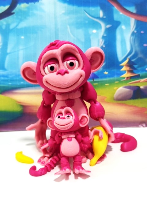 2pcs Articulated Monkey, 3D Printed Fidget Toy, Posable, Hangable Monkeys, Stands on Its Own for Fun Poses and Display-AM001-MC-PB
