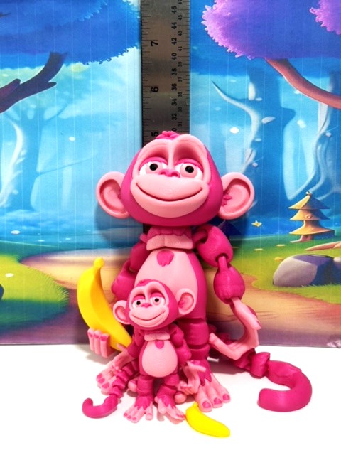 2pcs Articulated Monkey, 3D Printed Fidget Toy, Posable, Hangable Monkeys, Stands on Its Own for Fun Poses and Display-AM001-MC-PB