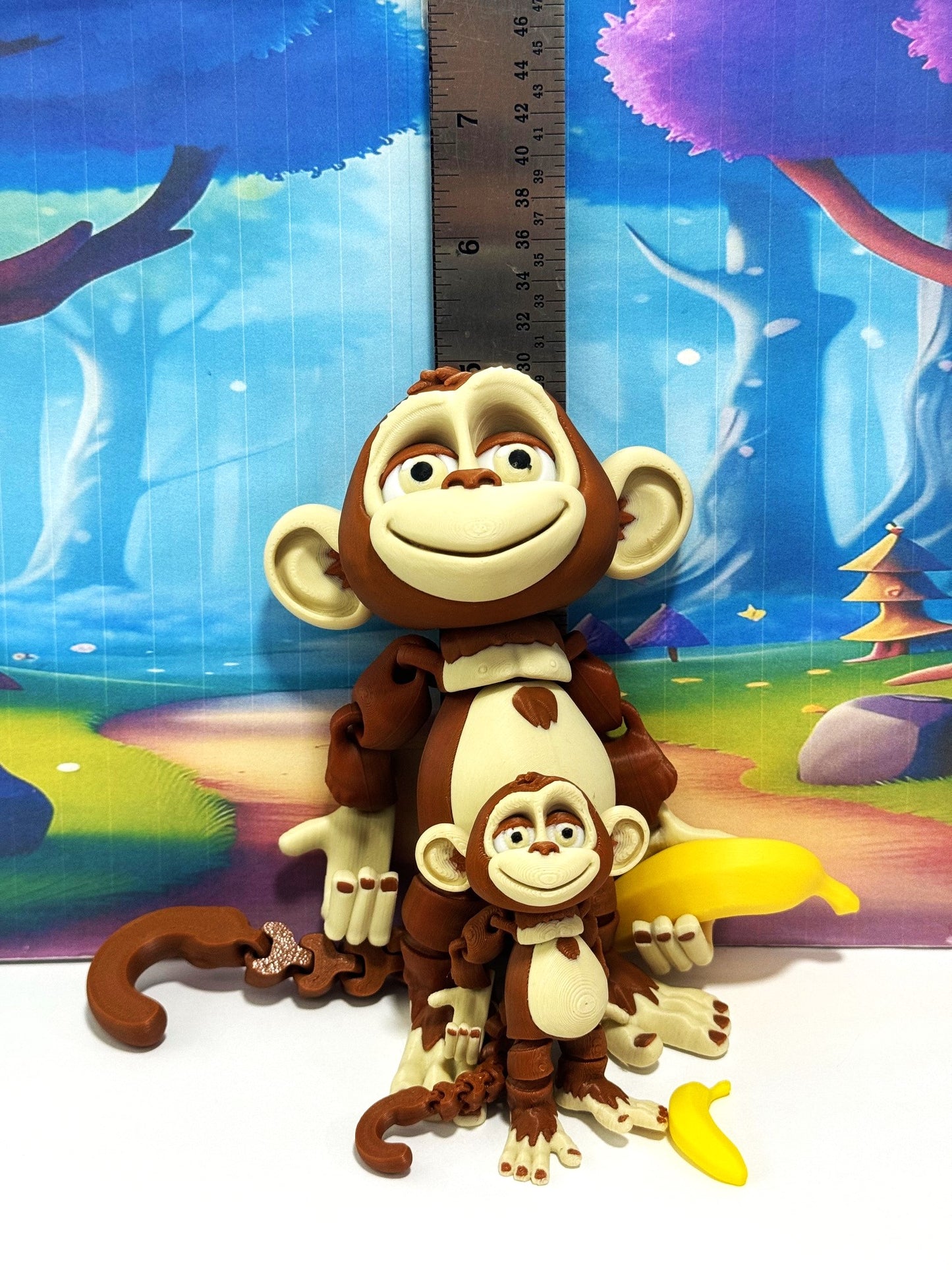 2pcs Articulated Monkey, 3D Printed Fidget Toy, Posable, Hangable Monkeys, Stands on Its Own for Fun Poses and Display-AM001-MC-BROWN