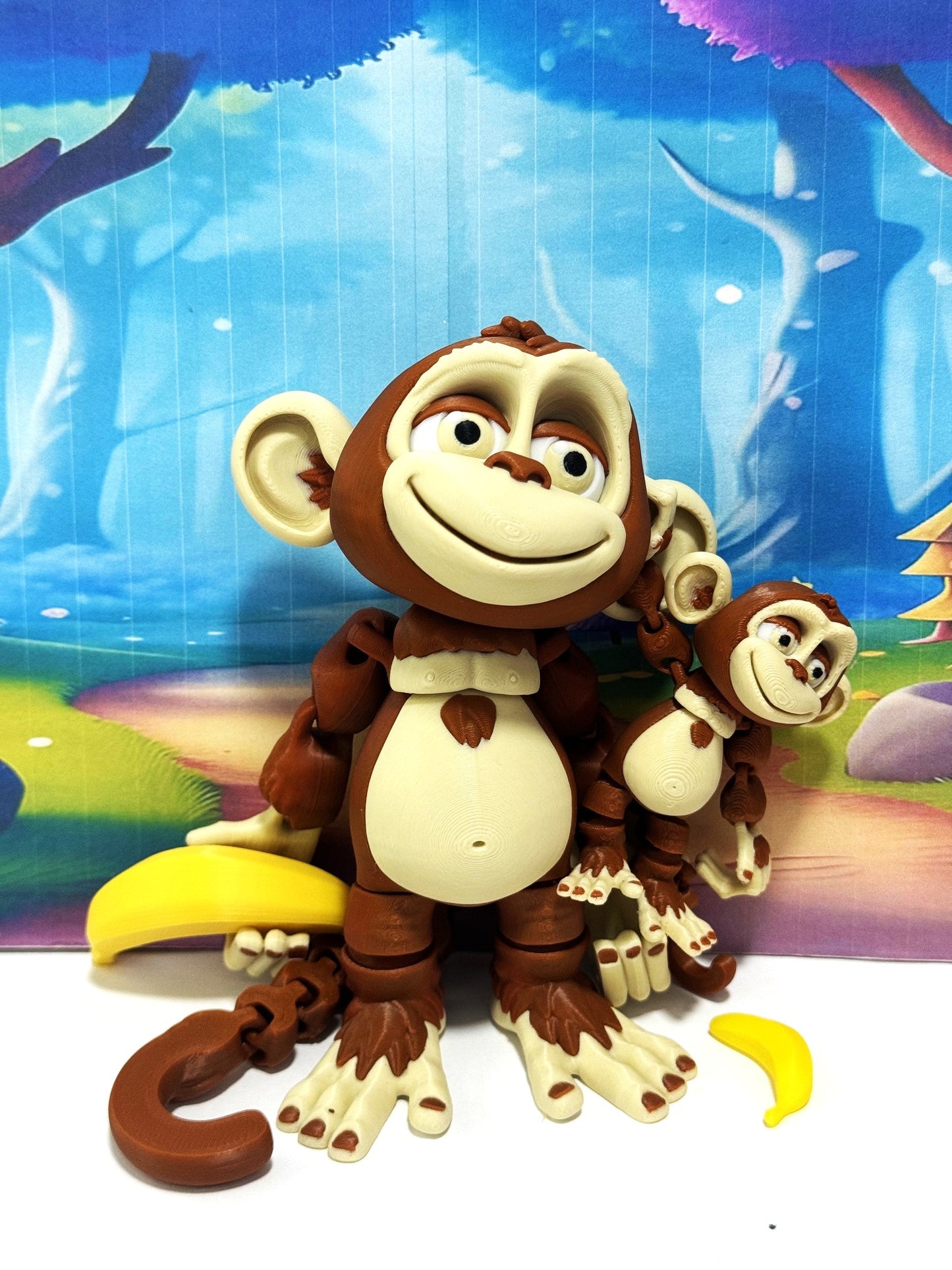 2pcs Articulated Monkey, 3D Printed Fidget Toy, Posable, Hangable Monkeys, Stands on Its Own for Fun Poses and Display-AM001-MC-BROWN