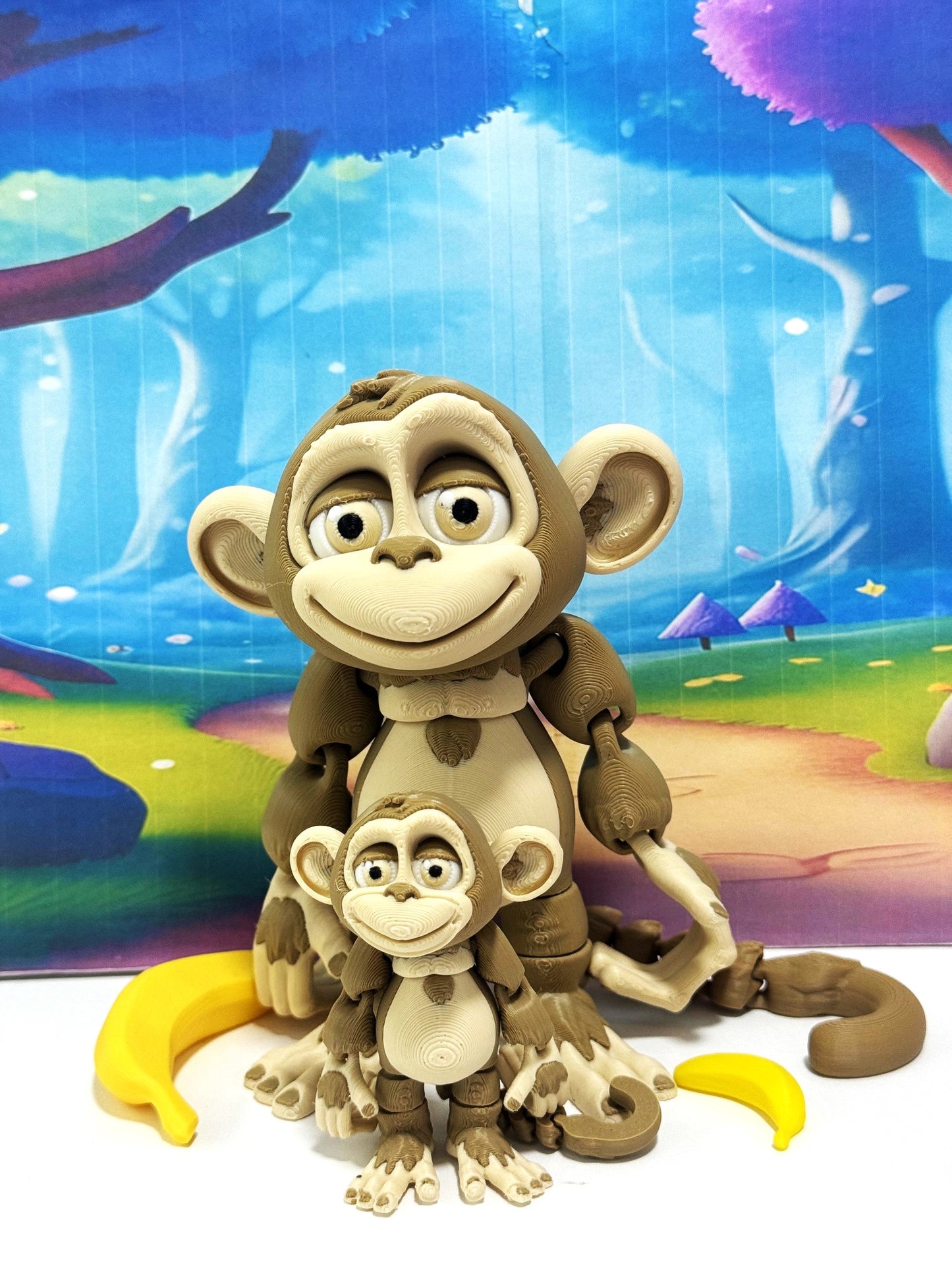 2pcs Articulated Monkey, 3D Printed Fidget Toy, Posable, Hangable Monkeys, Stands on Its Own for Fun Poses and Display-AM001-MC-MOCHA
