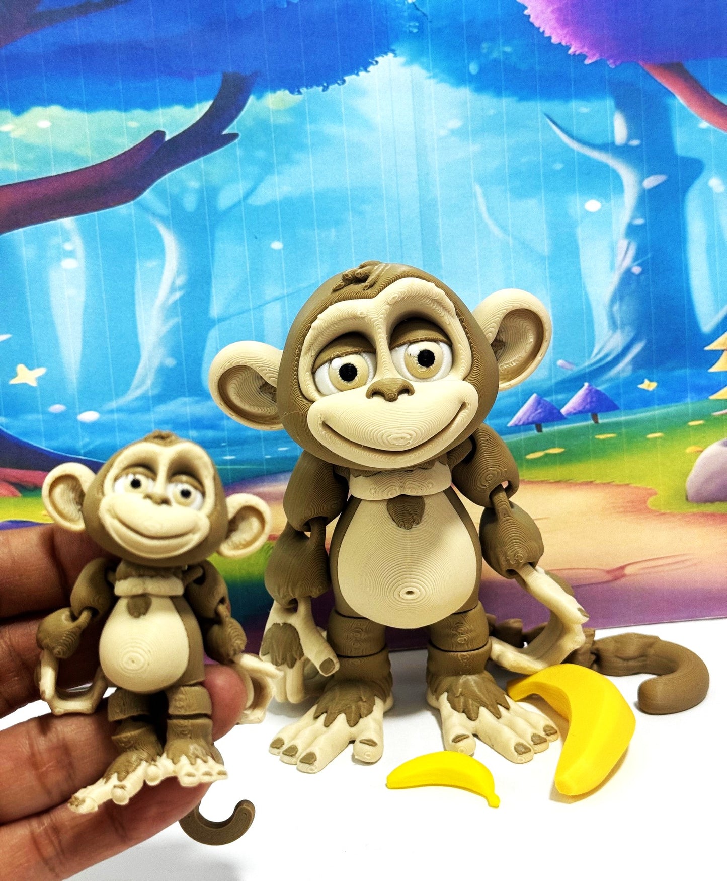 2pcs Articulated Monkey, 3D Printed Fidget Toy, Posable, Hangable Monkeys, Stands on Its Own for Fun Poses and Display-AM001-MC-MOCHA