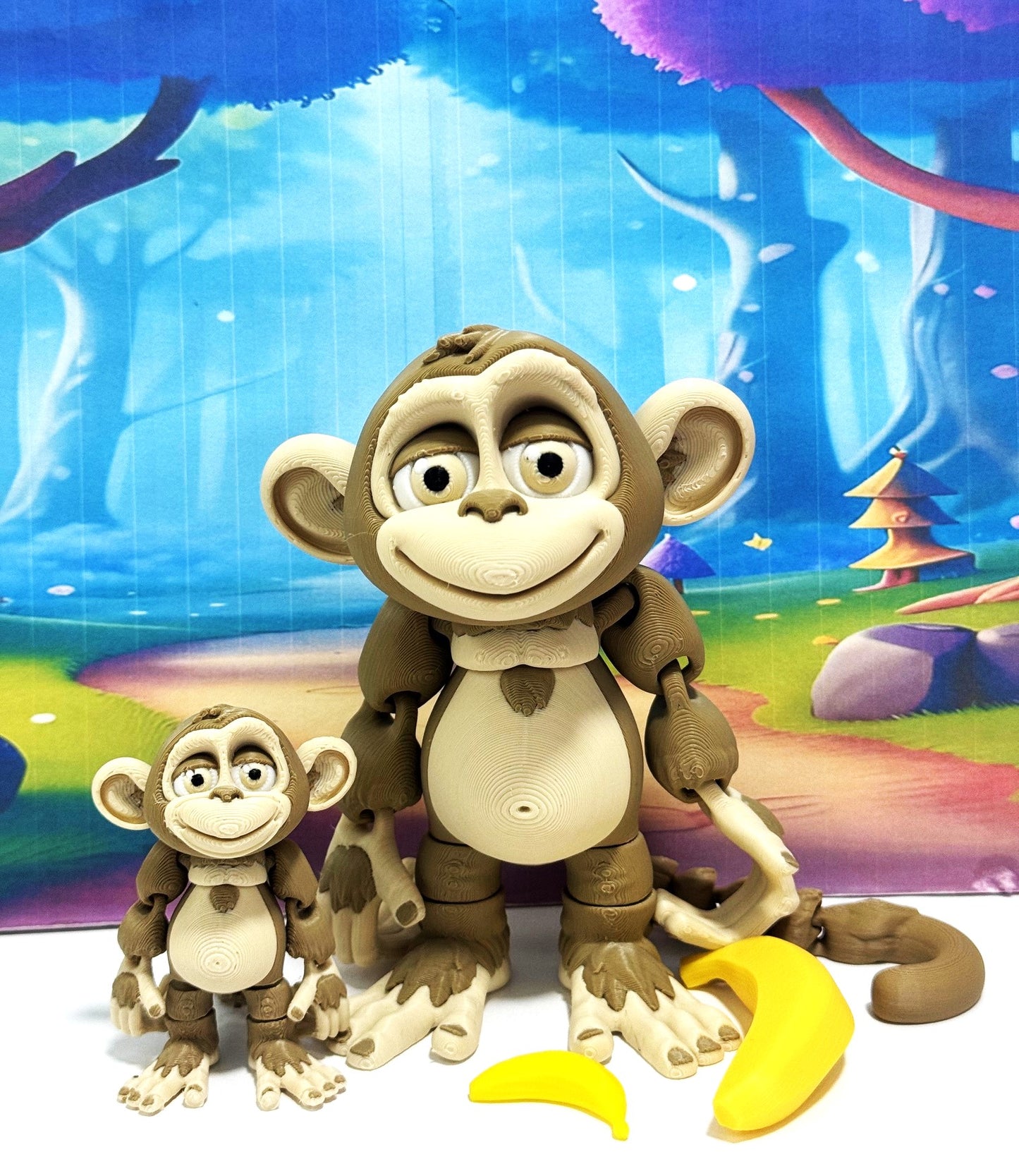 2pcs Articulated Monkey, 3D Printed Fidget Toy, Posable, Hangable Monkeys, Stands on Its Own for Fun Poses and Display-AM001-MC-MOCHA