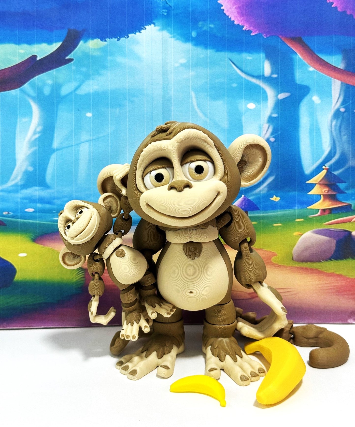 2pcs Articulated Monkey, 3D Printed Fidget Toy, Posable, Hangable Monkeys, Stands on Its Own for Fun Poses and Display-AM001-MC-MOCHA