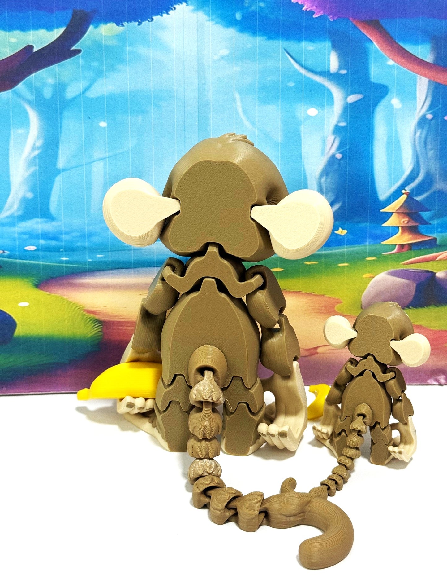 2pcs Articulated Monkey, 3D Printed Fidget Toy, Posable, Hangable Monkeys, Stands on Its Own for Fun Poses and Display-AM001-MC-MOCHA