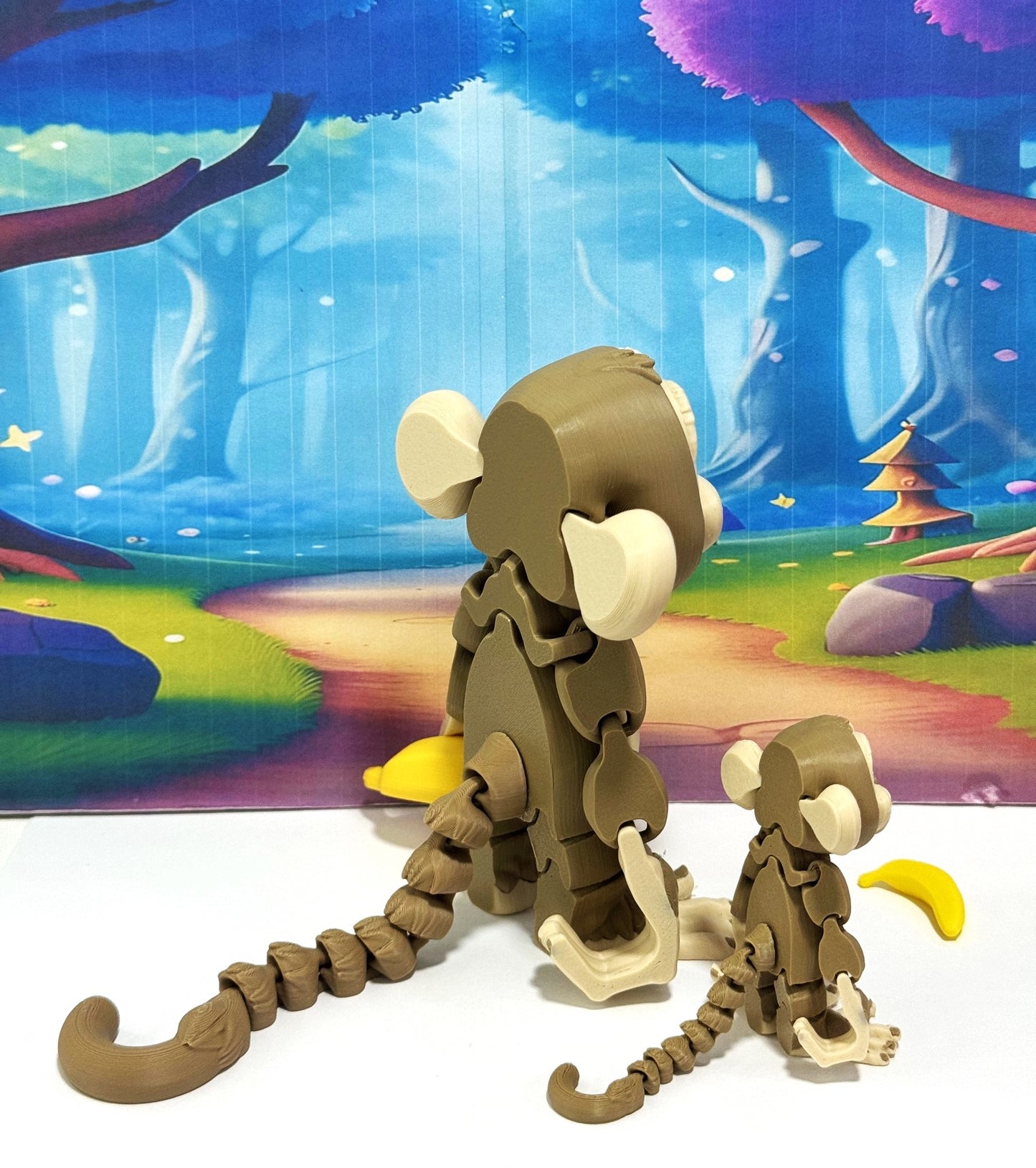 2pcs Articulated Monkey, 3D Printed Fidget Toy, Posable, Hangable Monkeys, Stands on Its Own for Fun Poses and Display-AM001-MC-MOCHA